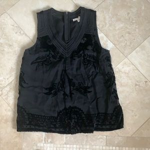 Anthropology Meadow Rue Black Velvet Detail tank M
